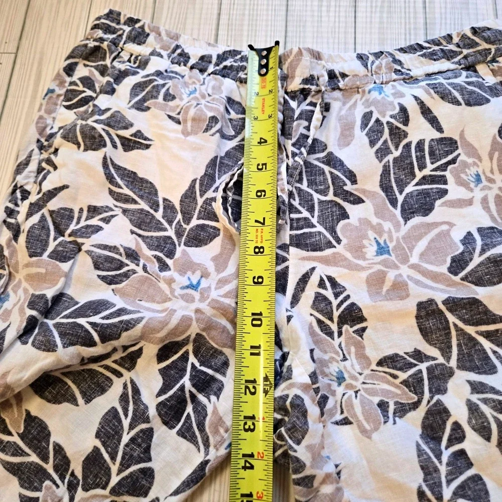 Tommy Bahama Mens Tropical 100%‎ Linen Floral Shorts White Blue Hibiscus Size M